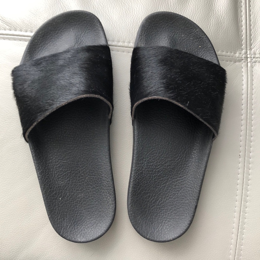 ADIDAS faux cow hide slides